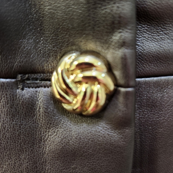 NWT Elli Tahari V Neck Faux Leather Single Button Brown Jacket. Size 10P - Picture 3 of 5